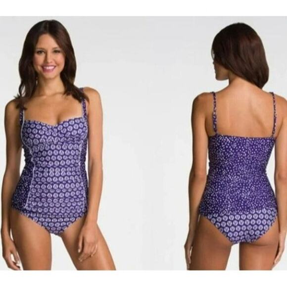 La Blanca Island Goddess Purple Sand Dollar Tankini Top Womens Size 8 - Picture 6 of 7